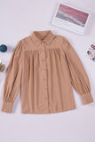 LC2552187-16-S, LC2552187-16-M, LC2552187-16-L, LC2552187-16-XL, LC2552187-16-2XL, Khaki Solid Color Button Up Puff Sleeve Blouse