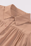 LC2552187-16-S, LC2552187-16-M, LC2552187-16-L, LC2552187-16-XL, LC2552187-16-2XL, Khaki Solid Color Button Up Puff Sleeve Blouse