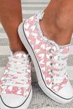 Women's Pink Flat Canvas Shoes White Hearts Print Sneakers