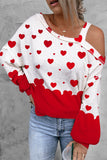 Women's Red Heart Print Long Sleeve Tops Puff Sleeve Casual Sweatshirt for Valentine's Day