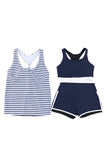 LC415772-19-S, LC415772-19-M, LC415772-19-L, LC415772-19-XL, LC415772-19-2XL, Stripe 3pcs Athletic Tankini Swimsuit Tank Tops with Sports Bra and Boyshorts