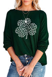 Women's Green Clover Pattern Print Casual Long Sleeve Shirts