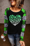 Women's Crew Neck Heart Print Long Sleeve Top Leopard Printed Plaid Splicing Sweatshirts