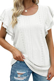 LC25119990-1-S, LC25119990-1-M, LC25119990-1-L, LC25119990-1-XL, White Rhombus Textured Ruffle Short Sleeve Blouse
