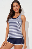 LC415772-19-S, LC415772-19-M, LC415772-19-L, LC415772-19-XL, LC415772-19-2XL, Stripe 3pcs Athletic Tankini Swimsuit Tank Tops with Sports Bra and Boyshorts