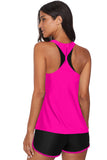 LC415772-6-S, LC415772-6-M, LC415772-6-L, LC415772-6-XL, LC415772-6-2XL, Rose 3pcs Athletic Tankini Swimsuit Tank Tops with Sports Bra and Boyshorts