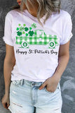 Women's Happy St Patrick's Day Print T Shirt Green Truck Carring Flowers Top