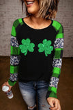 Women's Leoopard and Green Plaid Splicing Sleeves st Patrick's Day Sweatshirt