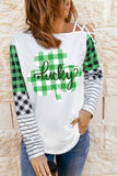 Women's Cold Shoulder Lace Up T Shirt Plaid and Striped Long Sleeves Tops