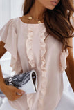 LC25119933-18-S, LC25119933-18-M, LC25119933-18-L, LC25119933-18-XL, Apricot Round Neck Ruffle Short Sleeve Top