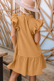 LC6113284-16-S, LC6113284-16-M, LC6113284-16-L, LC6113284-16-XL, Khaki Tiered Ruffled Sleeves Mini Dress with Pockets
