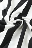 LC6113423-2-S, LC6113423-2-M, LC6113423-2-L, LC6113423-2-XL, Black Stripe Print V Neck Maxi Dress with Side Splits