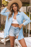 LC421623-4-S, LC421623-4-M, LC421623-4-L, LC421623-4-XL, Sky Blue Lightweight Shirt Style Beach Cover Up