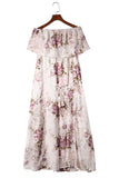 LC6113784-10-S, LC6113784-10-M, LC6113784-10-L, LC6113784-10-XL, Pink Floral Print Strapless Tube Top Maxi Dress