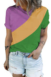 Women Round Neck Color Block Short Sleeve T Shirt St. Patrick's Day Tee