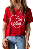 Women's Red Valentine Shirts Girl Power in Heart Print T Shirts
