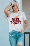 LC25219874-1-S, LC25219874-1-M, LC25219874-1-L, LC25219874-1-XL, White GIRL POWER Graphic Distressed Tee