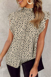 LC25119703-20-S, LC25119703-20-M, LC25119703-20-L, LC25119703-20-XL, Leopard Ruffle High Neck Flowy Blouse