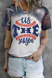 Women's Bleached Baseball Print Tee Round Neck Short Sleeve T-shirt