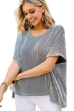 LC25219904-11-S, LC25219904-11-M, LC25219904-11-L, LC25219904-11-XL, Gray Ribbed Knit Round Neck Relaxed Tee