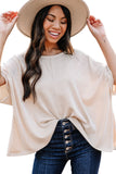 LC25219904-18-S, LC25219904-18-M, LC25219904-18-L, LC25219904-18-XL, Apricot Ribbed Knit Round Neck Relaxed Tee