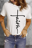 Women's White Christian Tee Faith Cross Print Graphic Tee