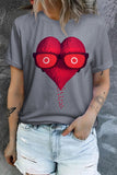 Women's Valentine's Day Short Sleeve Shirt Heart with Glasses Print T-shirts