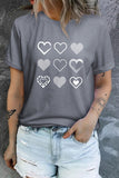 Women's Hearts Print T-shirts Casual Round Neck Short Sleeve