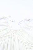 LC6113535-1-S, LC6113535-1-M, LC6113535-1-XL, LC6113535-1-L, White Tie Shoulder Straps Shirred Back Ruffle Dress