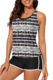 LC415772-2-S, LC415772-2-M, LC415772-2-L, LC415772-2-XL, LC415772-2-2XL, Black 3pcs Athletic Tankini Swimsuit Tank Tops with Sports Bra and Boyshorts