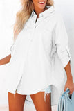 LC2553128-1-S, LC2553128-1-L, LC2553128-1-XL, LC2553128-1-2XL, LC2553128-1-M, White Solid Color Button Up Tunic Oversized Shirt