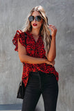 LC25120391-3-S, LC25120391-3-M, LC25120391-3-L, LC25120391-3-XL, Floral Print Tiered Flutter Sleeve V Neck Top