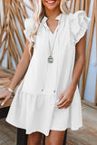 LC6113284-1-S, LC6113284-1-M, LC6113284-1-L, LC6113284-1-XL, White Tiered Ruffled Sleeves Mini Dress with Pockets