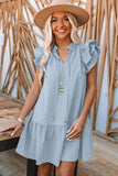 LC6113284-4-S, LC6113284-4-M, LC6113284-4-L, LC6113284-4-XL, Sky Blue Tiered Ruffled Sleeves Mini Dress with Pockets