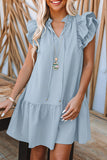 LC6113284-4-S, LC6113284-4-M, LC6113284-4-L, LC6113284-4-XL, Sky Blue Tiered Ruffled Sleeves Mini Dress with Pockets