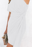 LC6113533-1-S, LC6113533-1-M, LC6113533-1-L, LC6113533-1-XL, White Asymmetric Bubble Sleeve Twist Knot Wrap Dress