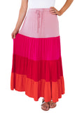 Women's Color Block Tiered Maxi Skirt High Waist Drawstring Swing Dress