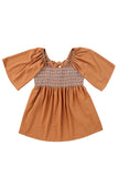 LC25119483-17-S, LC25119483-17-M, LC25119483-17-L, LC25119483-17-XL, Brown Square Neck Wide Sleeves Flowy Top