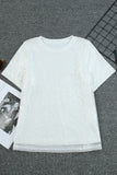 LC25118369-1-S, LC25118369-1-M, LC25118369-1-L, LC25118369-1-XL, LC25118369-1-2XL, White Sequin Casual Short Sleeve T Shirt