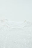 LC25118369-1-S, LC25118369-1-M, LC25118369-1-L, LC25118369-1-XL, LC25118369-1-2XL, White Sequin Casual Short Sleeve T Shirt