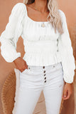 Women's Solid Color Shirred Waist Crop Top Puff Sleeve Ruched Blouse