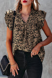 LC25120391-16-S, LC25120391-16-M, LC25120391-16-L, LC25120391-16-XL, Khaki Floral Print Tiered Flutter Sleeve V Neck Top