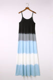 LC6114084-4-S, LC6114084-4-M, LC6114084-4-L, LC6114084-4-XL, Sky Blue Spaghetti Strap Tie Dye Slit Maxi Dress