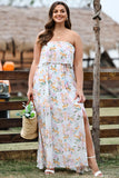 LC6113784-1-S, LC6113784-1-M, LC6113784-1-L, LC6113784-1-XL, White Floral Print Strapless Tube Top Maxi Dress