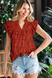 LC25120391-3-S, LC25120391-3-M, LC25120391-3-L, LC25120391-3-XL, Floral Print Tiered Flutter Sleeve V Neck Top