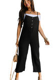 LC6411905-2-S, LC6411905-2-M, LC6411905-2-L, LC6411905-2-XL, Black Spaghetti Straps Crinkle Henley Jumpsuit 