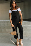 LC6411905-2-S, LC6411905-2-M, LC6411905-2-L, LC6411905-2-XL, Black Spaghetti Straps Crinkle Henley Jumpsuit 