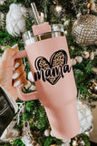 Mama Leopard Heart Shape Stainless Steel Insulated Cup with Handle and Straw Lid