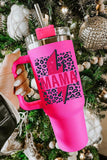Mama Lightning Leopard Print Straw Stainless Steel Insulated Tumbler