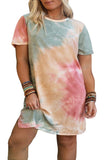 PL61681-22-1X, PL61681-22-2X, PL61681-22-3X, Multicolor Plus Size Tie Dye Slit T-shirt Dress